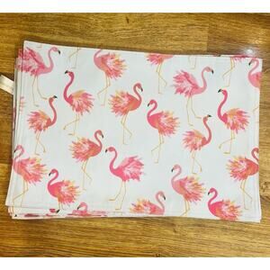 CYNTHIA ROWLEY Set of 4 Pink Flamingo Cloth Placemats Summer BBQ Beach Coastal
